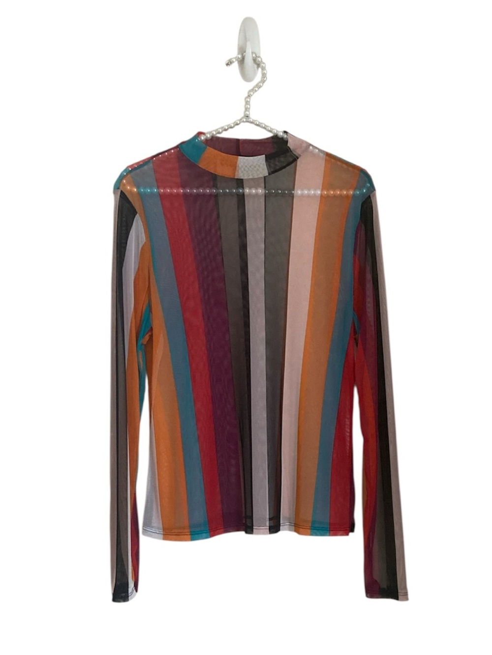 Forever 21 Multicolor Striped Long Sleeve Sheer Mesh Top Fits Like A Medium